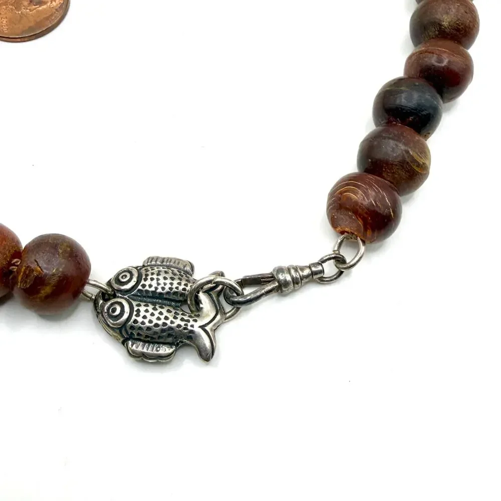 Vintage 90s Red Brown Resin Carved Bone Ram Character Statement Necklace
